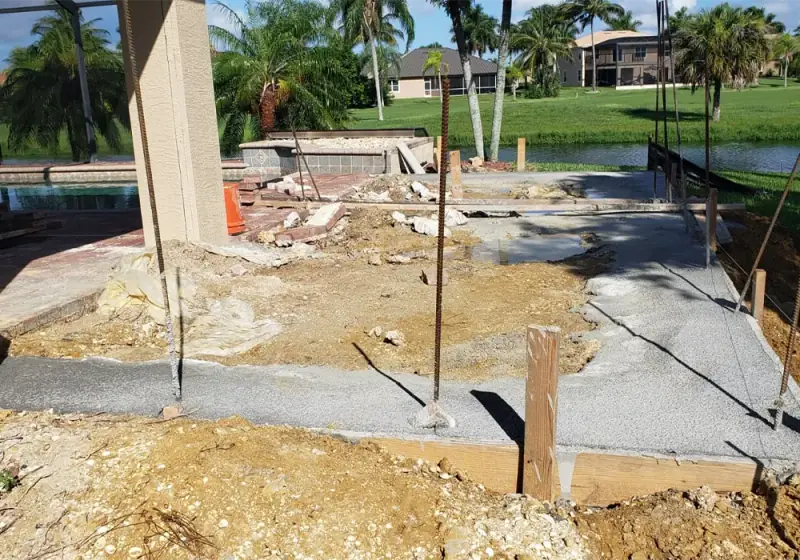 Footing forms and rebar set on a backyard project