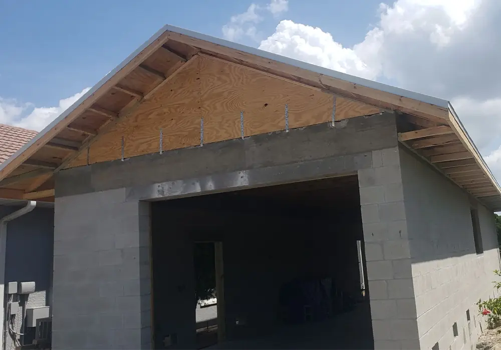 Garage addition built in concrete block with stucco started