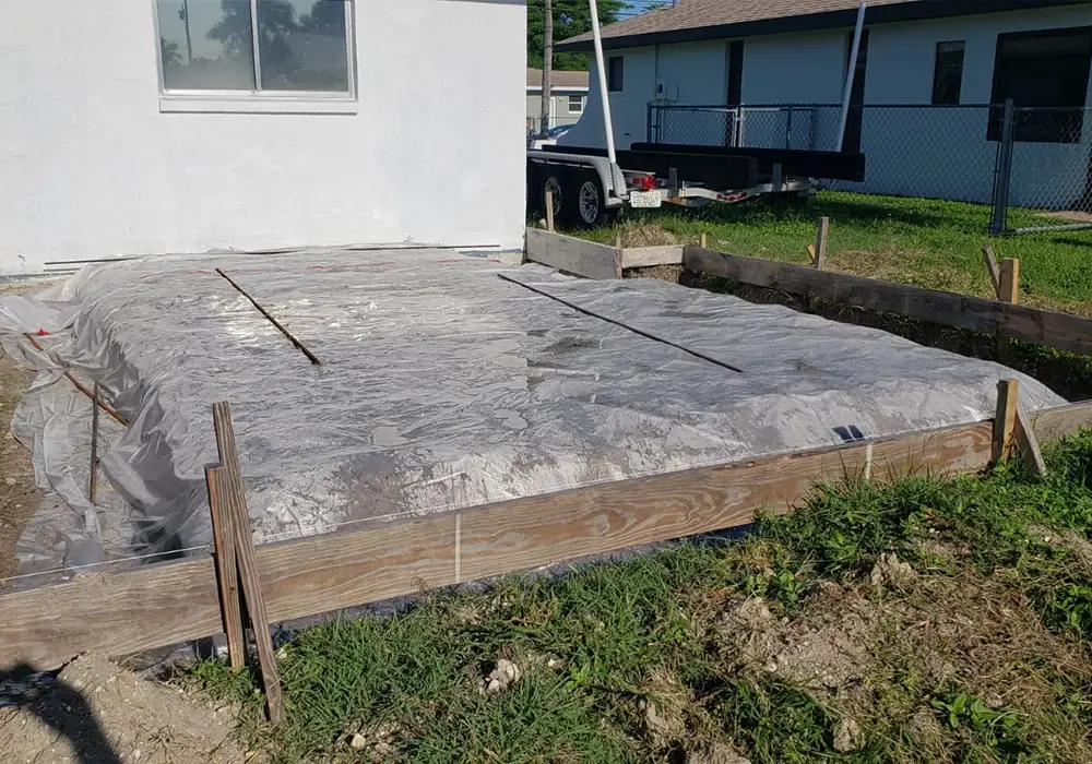 Slab area formed with vapor barrier and rebar before the pour